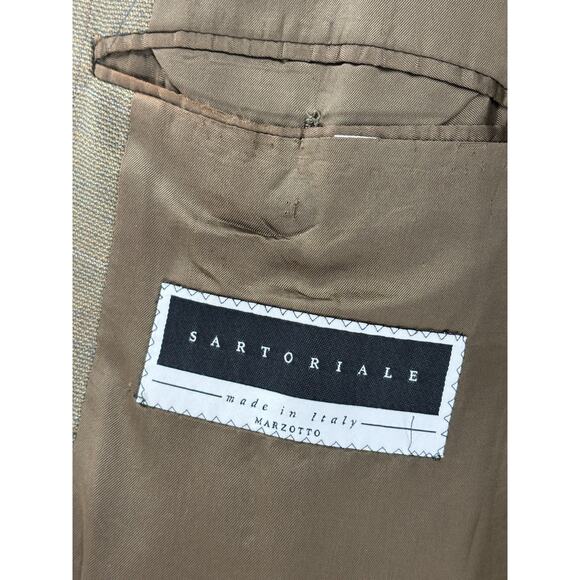 Vintage Marzotto Sartoriale Suit Jacket Mens 44 Brown Plaid Two Button Pockets - Picture 8 of 16